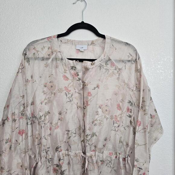 New Women’s J.Jill button long sleeve peach floral Linen tunic blouse top size L - Picture 2 of 9